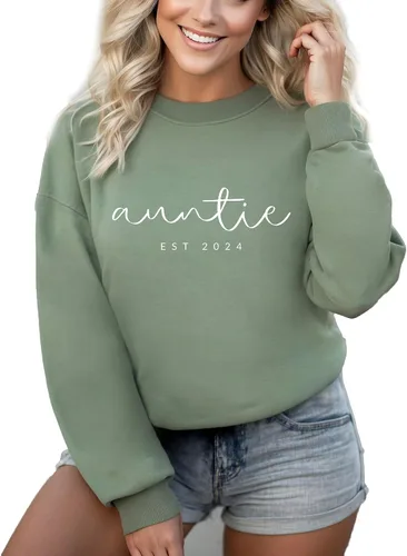 Miniatura 7 de Verita Culture Sudadera de manga larga con cuello redondo para mujer, diseño de tía, estampado de letras gráficas, color arena