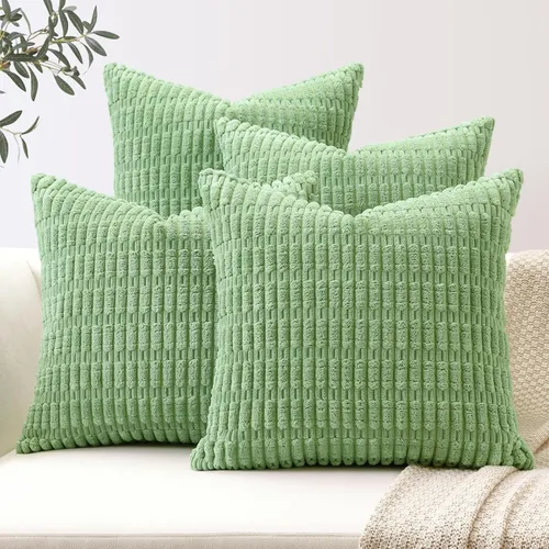 Miniatura 12 de OTOSTAR Juego de 4 fundas de almohada decorativas de pana suave de 16 x 16 pulgadas, fundas de almohada cuadradas a rayas bohemias para decoración