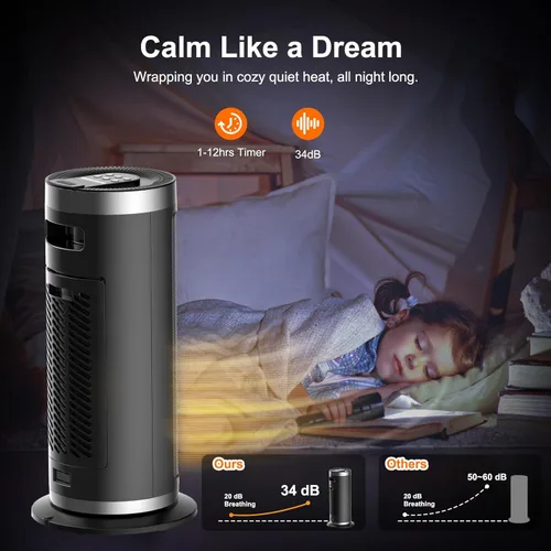 Miniatura 6 de Calentador de espacio, calentadores eléctricos portátiles de 1500 W para uso en interiores con control remoto y termostato, 4 modos, temporizador