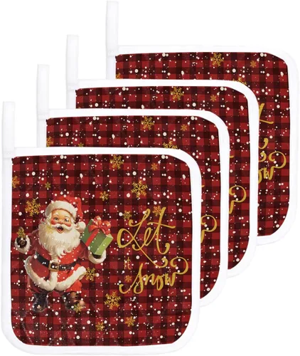 Miniatura 12 de Soportes para ollas de Navidad de Papá Noel para cocina, resistentes al calor, paquete de 2 almohadillas rojas de Navidad, almohadillas multiusos