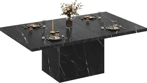Miniatura 9 de LVB Mesa de comedor para 6, 71 pulgadas, rectangular de mármol sintético negro, mesa de comedor moderna de madera de ingeniería industrial