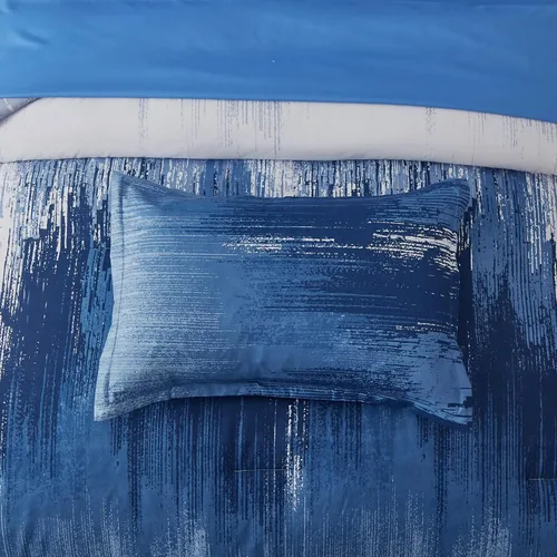 Miniatura 6 de Juego de edredón azul degradado, tamaño Queen, reversible, azul degradado, gris, bohemio, para hombres y mujeres, juego de cama de 8 piezas en una