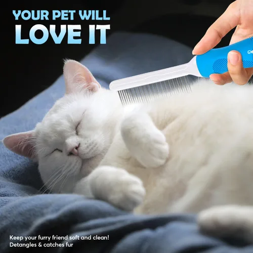 Miniatura 7 de GENPEPADO Peine de aseo para perros y gatos con dientes finos de metal de acero inoxidable largos y cortos para desenredar el cabello enmarañado