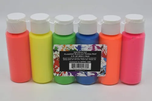Miniatura 4 de DirectGlow - Pintura fluorescente reactiva para fiestas de témpera ultravioleta (surtido de 6 colores, botellas de 2 onzas)