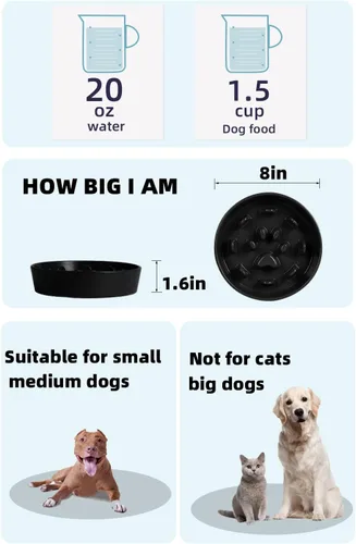 Miniatura 3 de Ceramic Fun - Cuenco de alimentación lenta de porcelana, cuenco de comedero lento para perros medianos (negro)