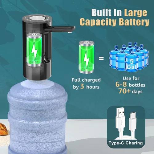 Miniatura 4 de YISH Bomba de dispensador de agua para botella de 5 galones, dispensador de jarra de agua sumergible automático portátil, bomba de botella de agua