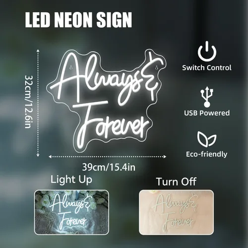 Miniatura 8 de Ineonlife Letrero de neón con texto en inglés «Always Forever» para decoración de pared, letras blancas «Love Oh Baby», luces LED para boda