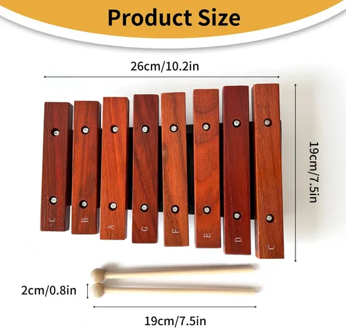 Miniatura 2 de Xilófono de madera de 8 notas con 2 mazos de madera, Glockenspiel de madera, regalo de cumpleaños, herramientas musicales, perfecto