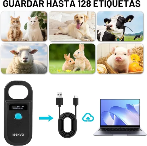 Miniatura 3 de Escáner de microchip para mascotas, recargable, RFID, EMID, lector de microchips, 134.2 kHz, 125 kHz, 15 dígitos, escáner de identificación de chip