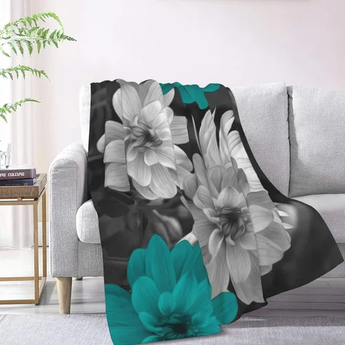 Miniatura 2 de Te-al - Manta floral gris con flores Te-al para sofá cama, manta de franela suave y mullida para cama, sofá, silla, decoración floral Te-al, 40 x 50