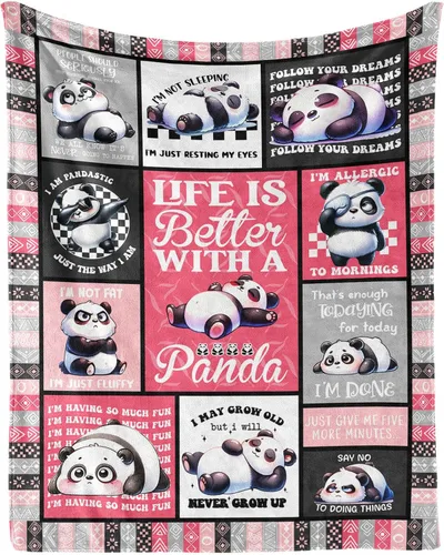 Miniatura 9 de Manta de panda – Mantas de franela suave para niñas, niños y mascotas, mantas cálidas de panda para todas las estaciones, sofá, regazo y silla, 40 x