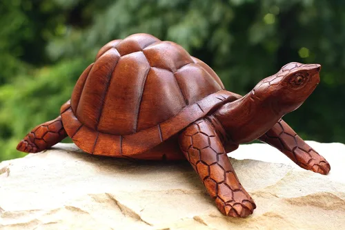 Miniatura 3 de G6 Collection Estatua de tortuga de madera grande de 12 pulgadas tallada a mano, escultura decorativa de madera, decoración del hogar, hecha a mano