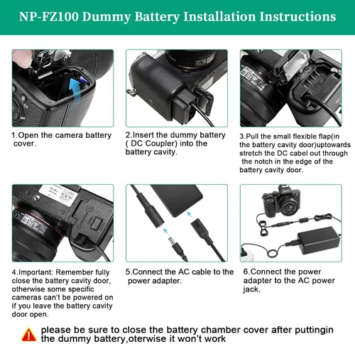 Miniatura 4 de NP-FZ100 A7III - Kit de adaptador de CA de fuente de alimentación continua para cámaras Sony Alpha A7IV A6600 A7SIII A7C A1 FX3 A7R3 A7R IV, A9 A9R