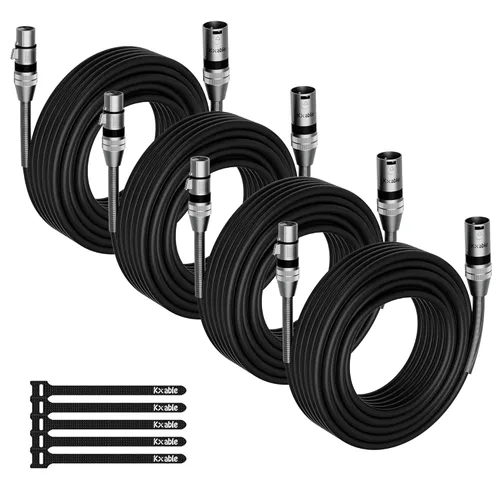 Paquete de 4 cables de iluminación de escenario DMX de 25 pies, cable XLR de 3 pines macho a hembra, compatible con conexión de audio de micrófono