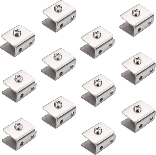 Miniatura 9 de 4 piezas de acero inoxidable ajustable soporte de estante de vidrio rectangular pequeña puerta gabinete abrazadera clip soporte para 0.236-0.315 in