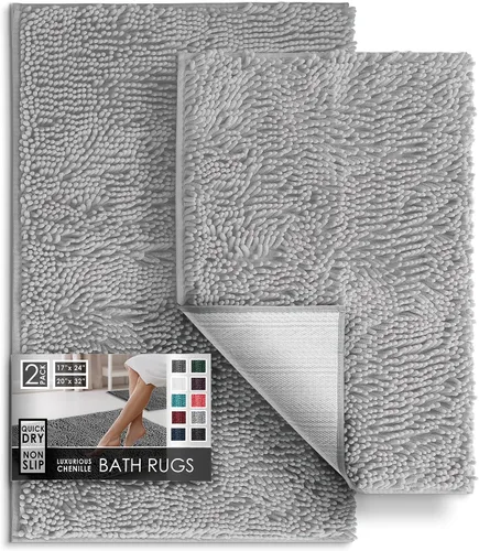 Miniatura 128 de Hearth & Harbor Alfombras de baño, tapete de baño de chenilla - Alfombras de baño lavables a máquina para baño con respaldo antideslizante de goma