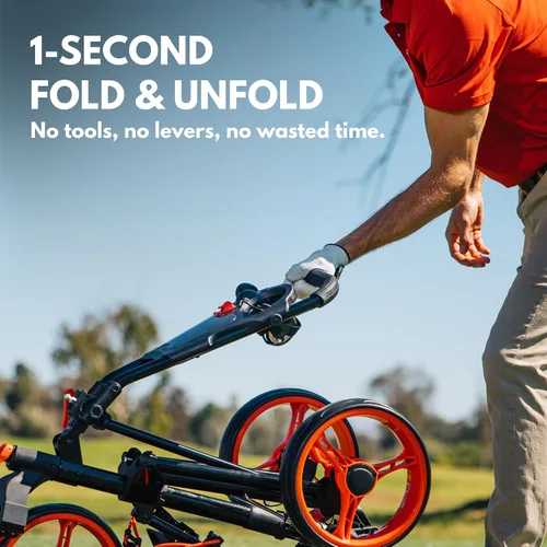Miniatura 3 de Qwik-Fold Carrito de golf plegable de 4 ruedas, freno de pie, ¡un segundo para abrir y cerrar!