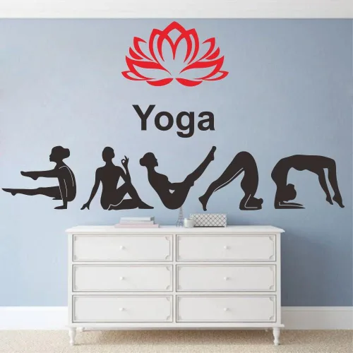 Miniatura 6 de Adhesivo de pared para estudio de yoga, calcomanía de PVC extraíble con patrones de loto e hinduismo, regalo único para los amantes del yoga, ideal