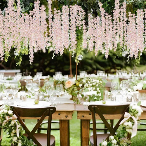 Miniatura 4 de ZINHO 60 ramas de glicina colgantes de flores, guirnalda de flores artificiales de glicina rosa para boda, arco, ceremonia, fiesta, jardín, hogar