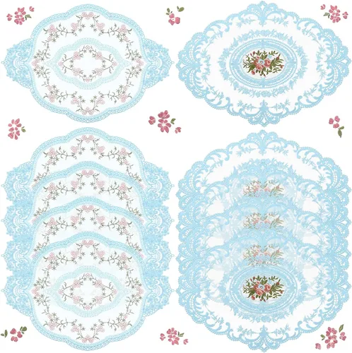 Miniatura 9 de Mixweer 10 manteles individuales de encaje beige ovalados bordados para mesa, manteles individuales retro franceses de ganchillo para boda, fiesta
