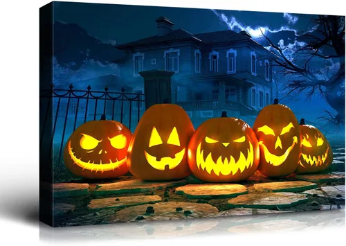 Miniatura 39 de Denozer - Pintura artística de pared de Halloween, impresión artística sobre lienzo para dormitorio, sala de estar, decoración de pared del hogar