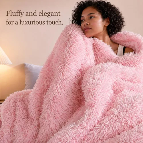 Miniatura 2 de Smoofy Juego de edredón esponjoso de tamaño Full, juego de edredón rosa de piel sintética, juego de ropa de cama mullido de lujo, juego de ropa