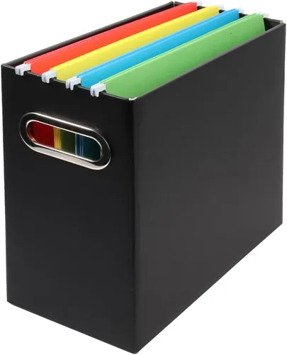 Caja organizadora de archivos plegable con asa, 12.20 x 5.11 x 9.84 pulgadas, organizador de archivos para el hogar u oficina, pequeña caja de Negro