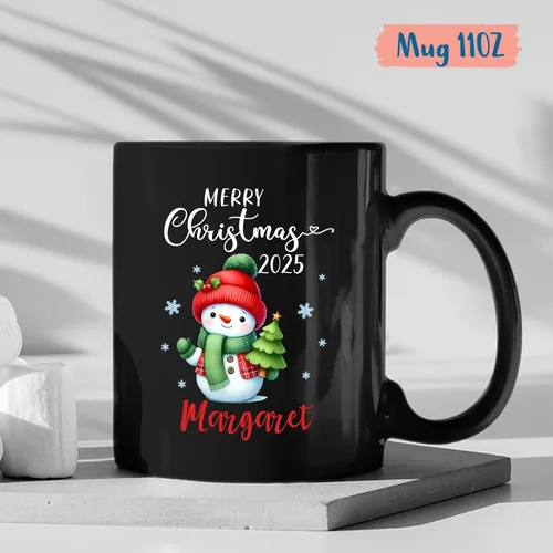 Miniatura 4 de Taza personalizada de Feliz Navidad 2025, taza de cerámica personalizada de muñeco de nieve con nombre, regalo de taza de Navidad para hombres