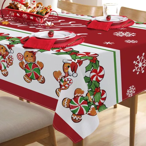 Miniatura 5 de Mantel cuadrado de hombre de jengibre con texto en inglés "Merry Christmas" de 60 x 60 pulgadas, mantel decorativo para mesa de comedor, decoración