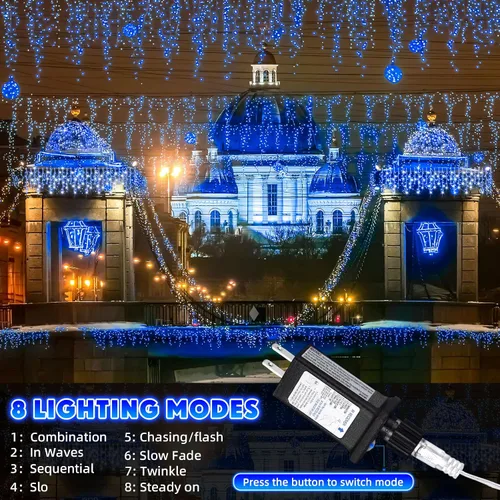 Miniatura 3 de Aurelema 640 luces LED de Navidad para exteriores, extra largas, 8 modos, impermeables, con 120 gotas, guirnalda de luces colgantes con control