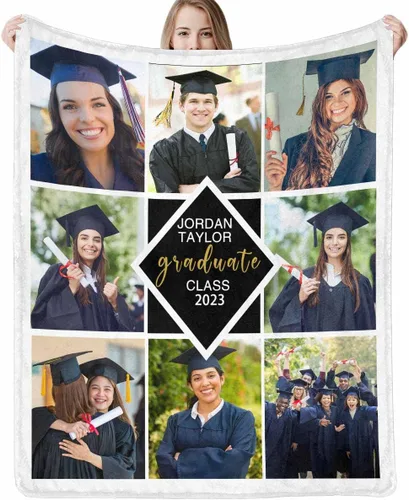 Manta de graduación personalizada SOFE con imagen, manta personalizada para graduados para clase de 2023, personalizable con cualquier palabra para