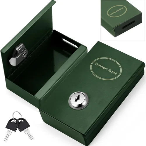 Reallnaive 1 Paquete Caja de Metal para Apostadores Tamaño de Bolsillo Banco Ganador Caja de Dinero de Casino con 2 Llaves Caja Fuerte Portátil de
