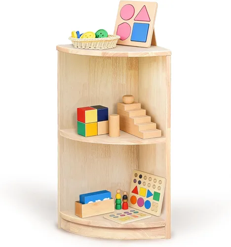 Miniatura 12 de Estante de almacenamiento Montessori curvado de 3 niveles - Organizador infantil para juguetes, libros y suministros de arte, muebles de gabinete