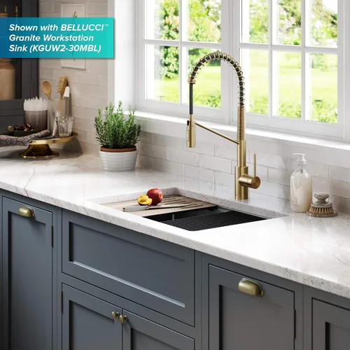 Miniatura 15 de KRAUS Oletto - Grifo de cocina de un solo mango extraíble de estilo comercial con ensamble de montaje superior QuickDock en bronce champán antiguo