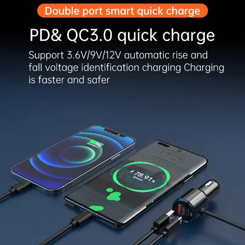 Miniatura 8 de Transmisor Bluetooth Fm, 2 micrófonos y QC3.0 + Tipo-C PD 18W HiFi Bass, adaptador Bluetooth para automóvil compatible con llamadas manos libres