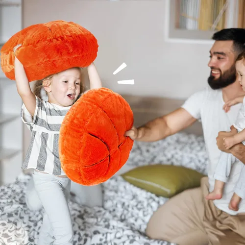 Miniatura 4 de Jetec 2 piezas de almohada de baloncesto esponjosa suave y adorable con forma de baloncesto, cojín deportivo decorativo redondo de felpa con tema