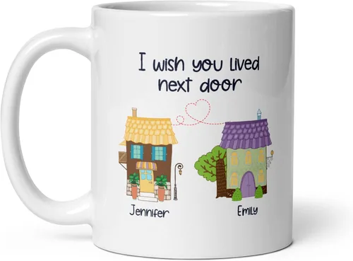 Miniatura 9 de Taza de viaje con nombres personalizados de larga distancia con texto en inglés "I Wish You Lived Next Door, Next to me, Besties Friends