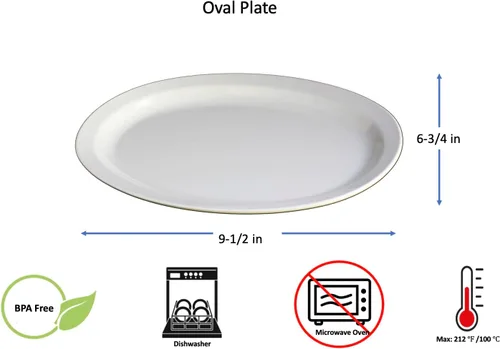 Miniatura 2 de clásico Western melamina oval Platos borde estrecho Platter, 9 – 1/2" X 6 – 3/4," Blanco o café # 510, Blanco