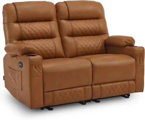 Miniatura 11 de MCombo Sofá reclinable eléctrico de gravedad cero de 56.3 pulgadas con masaje de calor y vibración, sofá biplaza reclinable con puertos USB, Gris