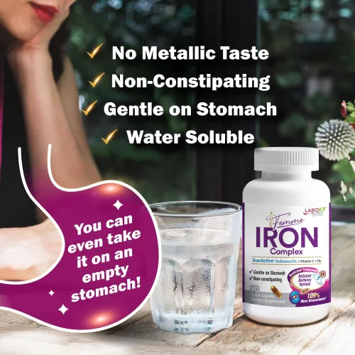 Miniatura 2 de LABO Nutrition Femme Iron Endosomal SunActive, suplemento de hierro no irritante de 15 mg para constructor de sangre, vegano, suave, sin regusto