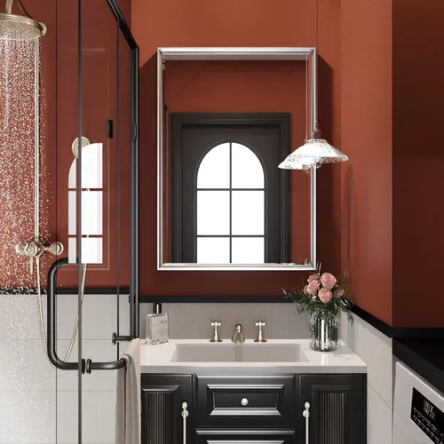 Miniatura 6 de Espejo de baño plateado, espejo rectangular biselado de 22 x 30 pulgadas, espejo de tocador con marco de metal plateado antioxidante Cepillo Plata