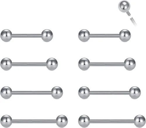 MODRSA 14g 16g Nipple Rings Tongue Rings 14 Gauge Surgical Steel Nipple Bar Barbell 14mm 16mm 18mm Silver Rose Gold Black Tongue Piercing Jewelry