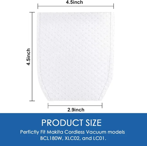 Miniatura 3 de Filtro de vacío de tela de repuesto compatible con Makita T-03193, XLC02, LC01, BCL180W aspiradora, blanco, 10 paquetes