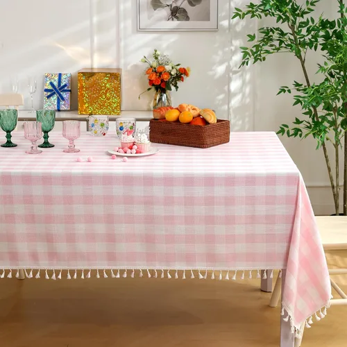 Midsummer Breeze - Mantel rectangular para primavera, verano, San Valentín, Pascua, Navidad - Manteles de algodón Gingham de granja (55" x 70", rosa)