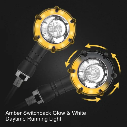 Miniatura 2 de surpassme 2 luces indicadoras LED de luz intermitente blanca y secuencia ámbar para motocicleta, luces de circulación diurna DRL Switchback Glow