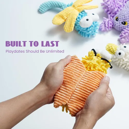 Miniatura 5 de Nocciola Paquete de 5 juguetes chirriantes para perros, lindos y suaves y arrugados de felpa para mascotas, juguetes masticables para cachorros
