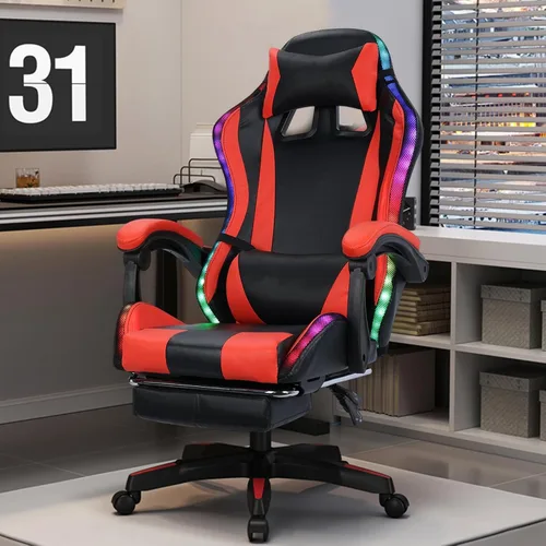 Miniatura 9 de Silla de juegos con altavoces Bluetooth y luces LED, silla ergonómica de masaje para computadora, altura ajustable, silla de videojuegos con asiento