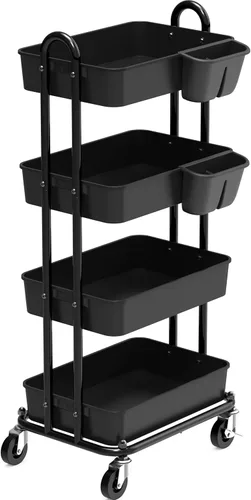 Miniatura 8 de Simple Houseware - Carro multiusos rodante de 3 niveles con cubos colgantes, color Rojo