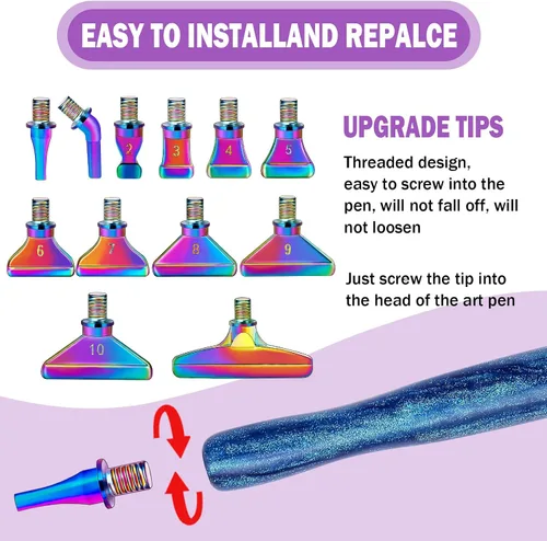Miniatura 3 de Snewvie Juego de herramientas de accesorios para bolígrafos de pintura de diamante, 3 bolígrafos de arte de diamante con purpurina y 12 puntas