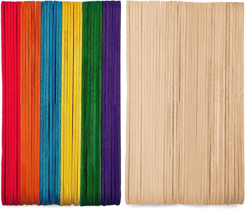 Darice Palitos de paletas para manualidades, 4.5 pulgadas, 1000 piezas, 500 palitos de madera de colores arcoíris para manualidades, 500 palos de